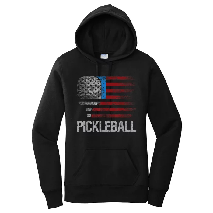 Funny Us Flag Pickleball Player Paddleball Lover Women's Pullover Hoodie