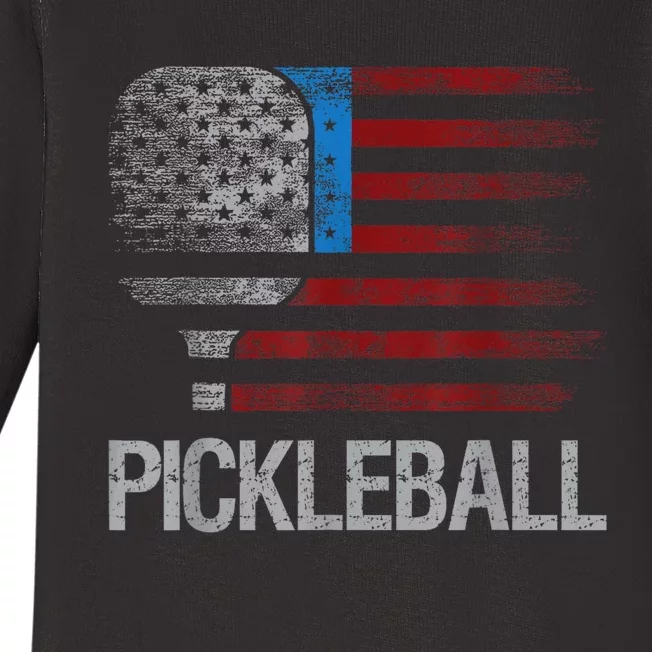 Funny Us Flag Pickleball Player Paddleball Lover Baby Long Sleeve Bodysuit