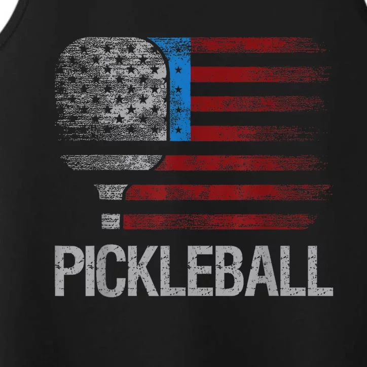 Funny Us Flag Pickleball Player Paddleball Lover Performance Tank