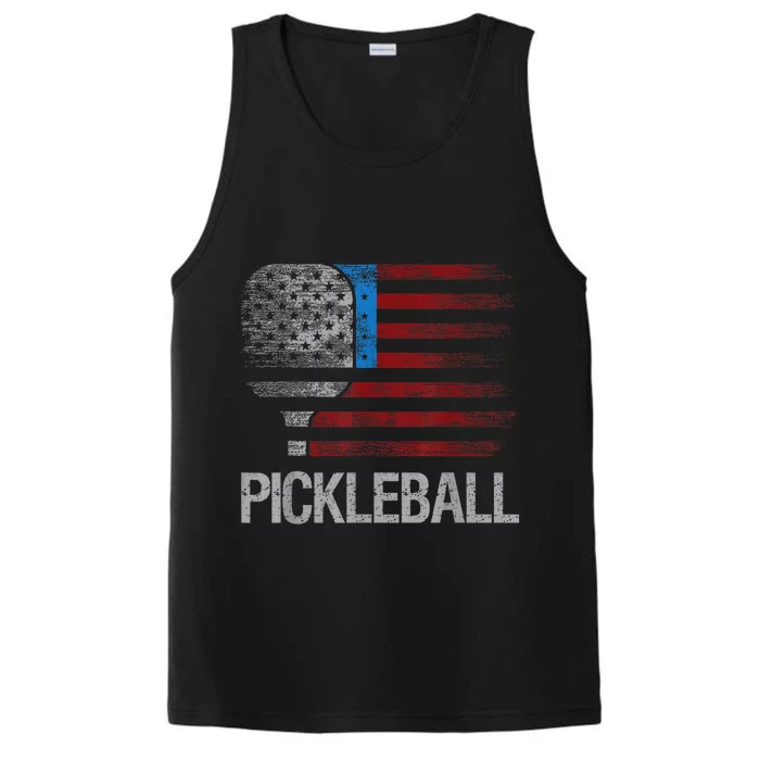 Funny Us Flag Pickleball Player Paddleball Lover Performance Tank