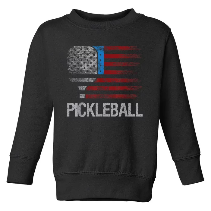 Funny Us Flag Pickleball Player Paddleball Lover Toddler Sweatshirt