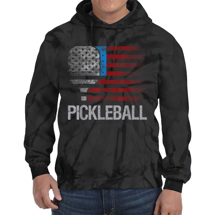 Funny Us Flag Pickleball Player Paddleball Lover Tie Dye Hoodie