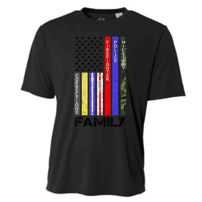 Family Usa Flag Thin Line Military Police Nurse Ems Dispatch Gift Cooling Performance Crew T-Shirt