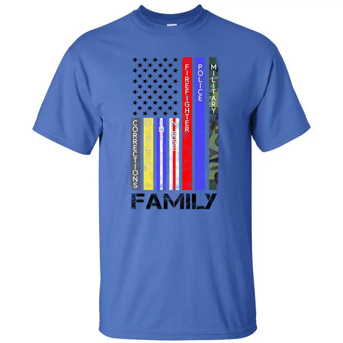 Family Usa Flag Thin Line Military Police Nurse Ems Dispatch Gift Tall T-Shirt