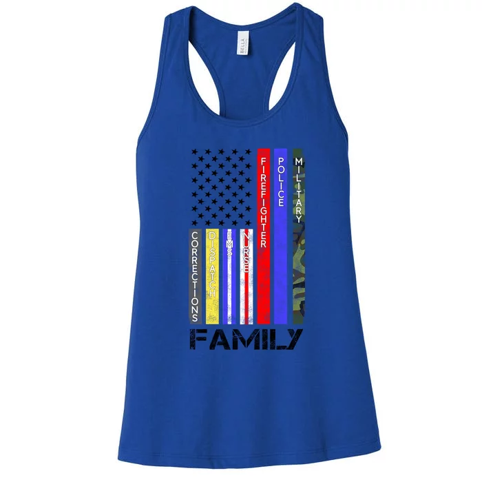 Family Usa Flag Thin Line Military Police Nurse Ems Dispatch Gift Women's Racerback Tank