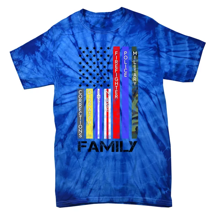 Family Usa Flag Thin Line Military Police Nurse Ems Dispatch Gift Tie-Dye T-Shirt