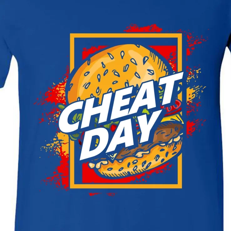 Funny Unhealthy Food Carbs Burger Fitness Cheat Day Great Gift V-Neck T-Shirt