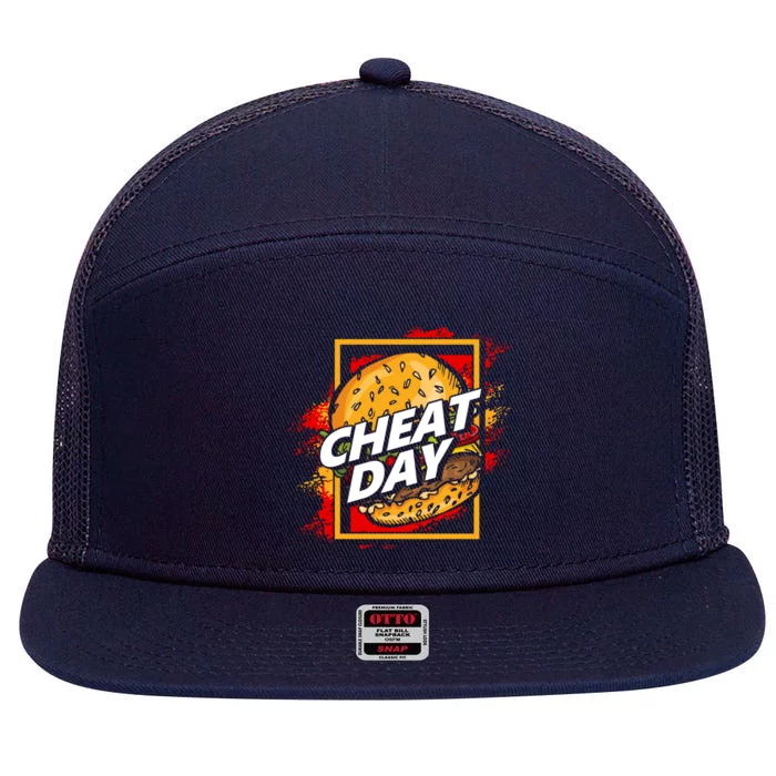 Funny Unhealthy Food Carbs Burger Fitness Cheat Day Great Gift 7 Panel Mesh Trucker Snapback Hat