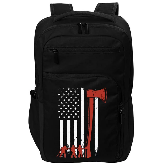 Firefighter USA Flag Funny Firemen Fire Truck Graphic Impact Tech Backpack