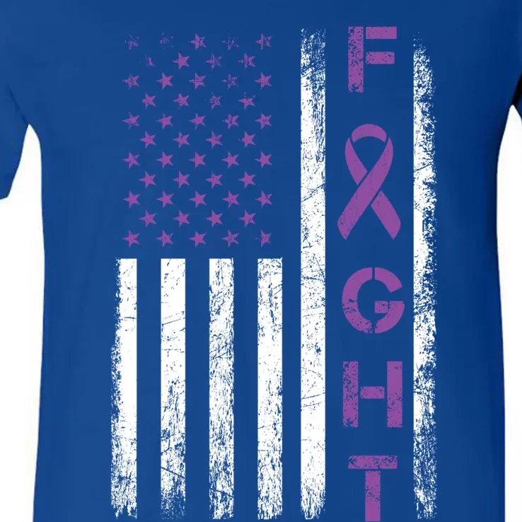 Fighter Usa Flag Gift Fight Crohns Disease Awareness Cute Gift V-Neck T-Shirt