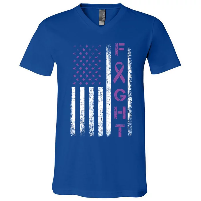 Fighter Usa Flag Gift Fight Crohns Disease Awareness Cute Gift V-Neck T-Shirt