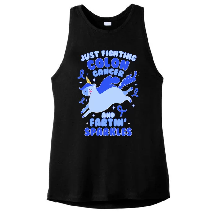 Funny Unicorn Fighting Colon Cancer And Farting Sparkles Ladies Tri-Blend Wicking Tank