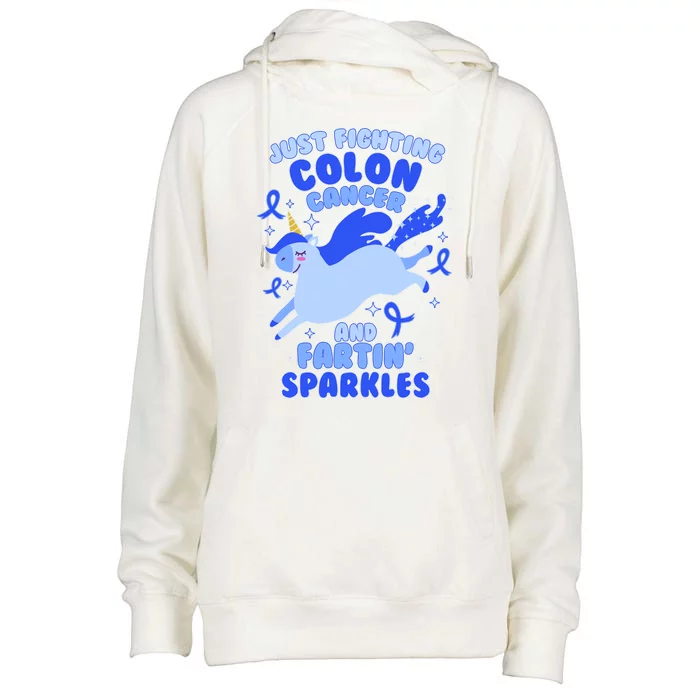 Funny Unicorn Fighting Colon Cancer And Farting Sparkles Womens Funnel Neck Pullover Hood