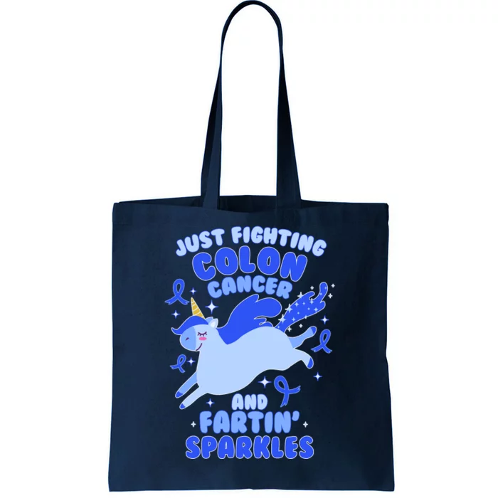 Funny Unicorn Fighting Colon Cancer And Farting Sparkles Tote Bag