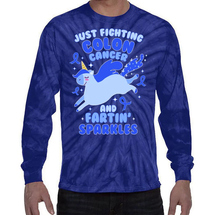 Funny Unicorn Fighting Colon Cancer And Farting Sparkles Tie-Dye Long Sleeve Shirt