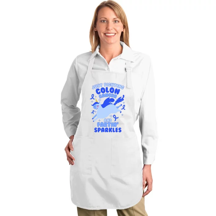 Funny Unicorn Fighting Colon Cancer And Farting Sparkles Full-Length Apron With Pocket