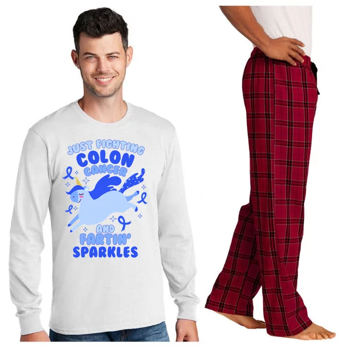 Funny Unicorn Fighting Colon Cancer And Farting Sparkles Long Sleeve Pajama Set