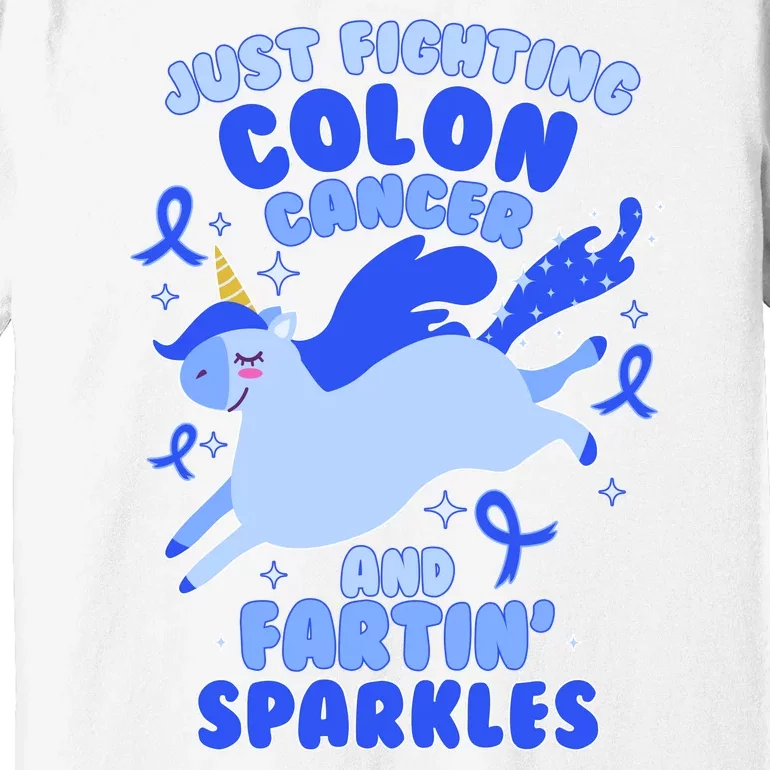 Funny Unicorn Fighting Colon Cancer And Farting Sparkles Premium T-Shirt