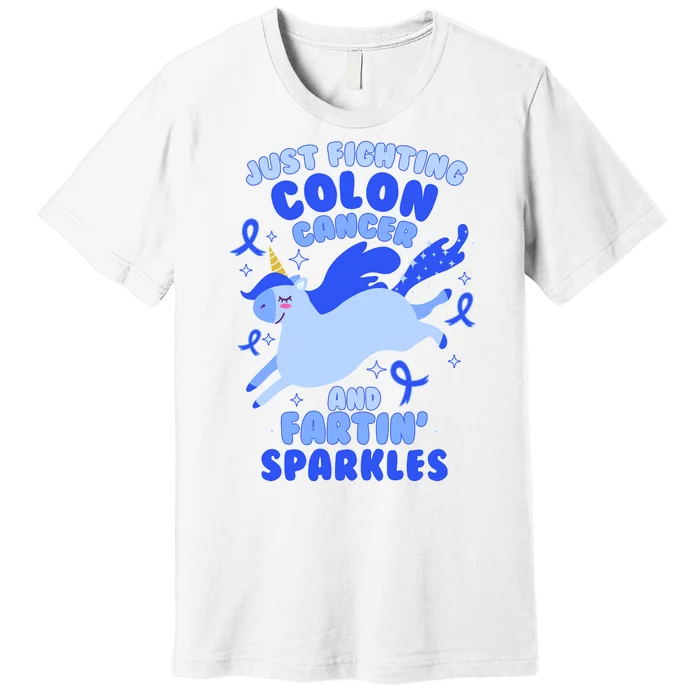 Funny Unicorn Fighting Colon Cancer And Farting Sparkles Premium T-Shirt