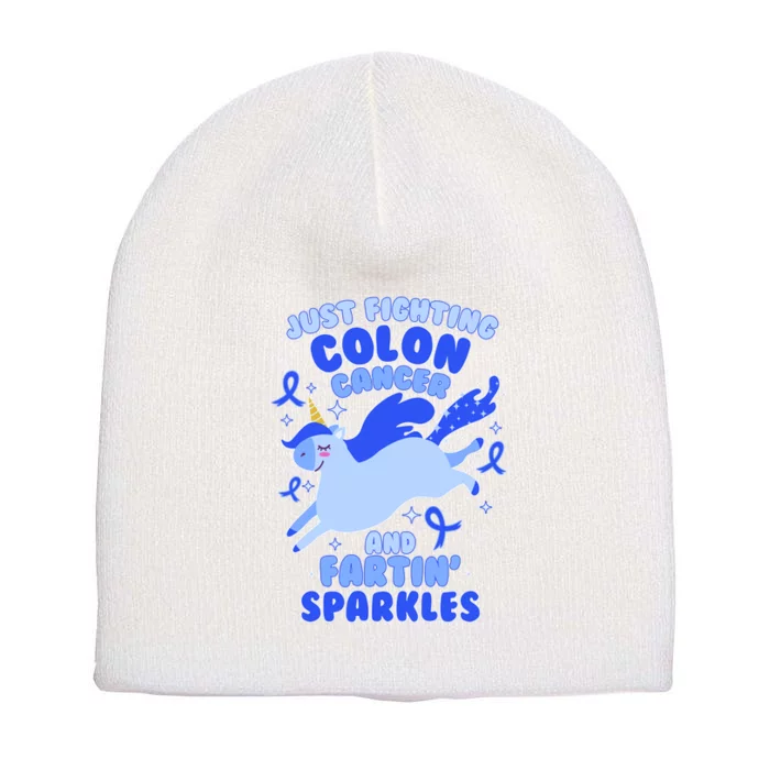 Funny Unicorn Fighting Colon Cancer And Farting Sparkles Short Acrylic Beanie