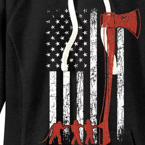 Firefighter USA Flag Funny Fire Fire Truck Women's Fleece Hoodie