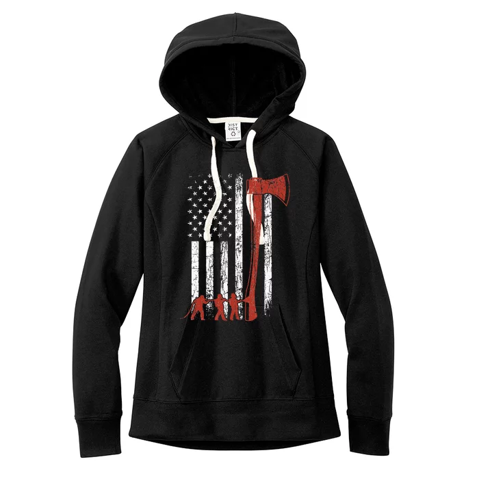 Firefighter USA Flag Funny Fire Fire Truck Women's Fleece Hoodie