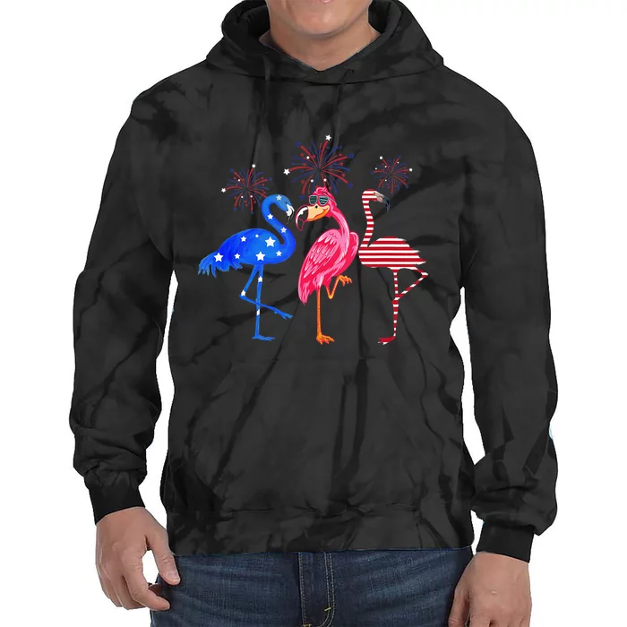 Flamingos USA Flag 4th Of July Independence Day Patriotic Tie Dye Hoodie