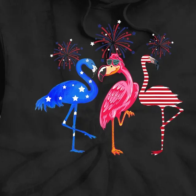 Flamingos USA Flag 4th Of July Independence Day Patriotic Tie Dye Hoodie