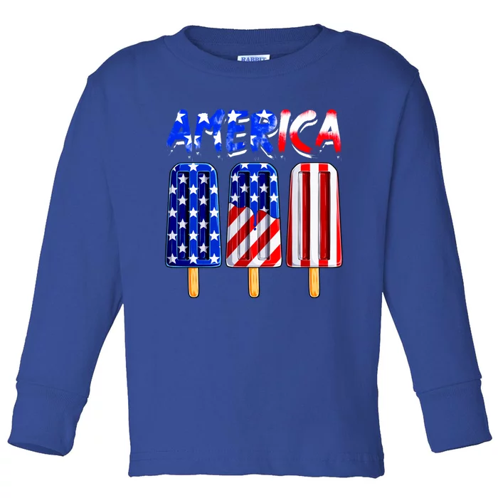 Funny Usa Flag America Cream Popsicle Patriotic 4th Of July Gift Toddler Long Sleeve Shirt