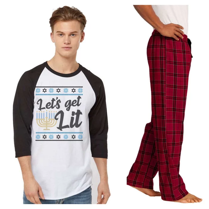 Funny Ugly Hanukkah Lets Get Lit Menorah Raglan Sleeve Pajama Set