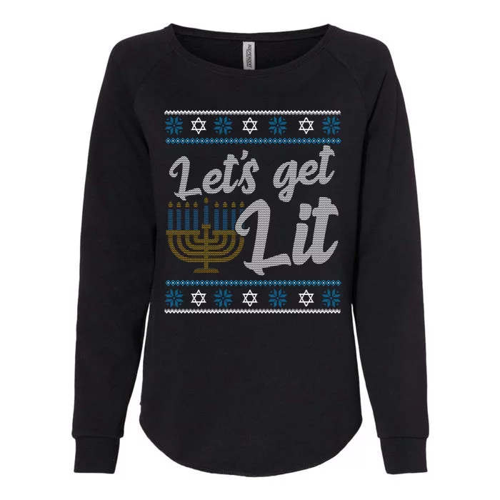 Funny Ugly Hanukkah Lets Get Lit Menorah Womens California Wash Sweatshirt