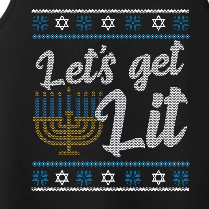 Funny Ugly Hanukkah Lets Get Lit Menorah Performance Tank