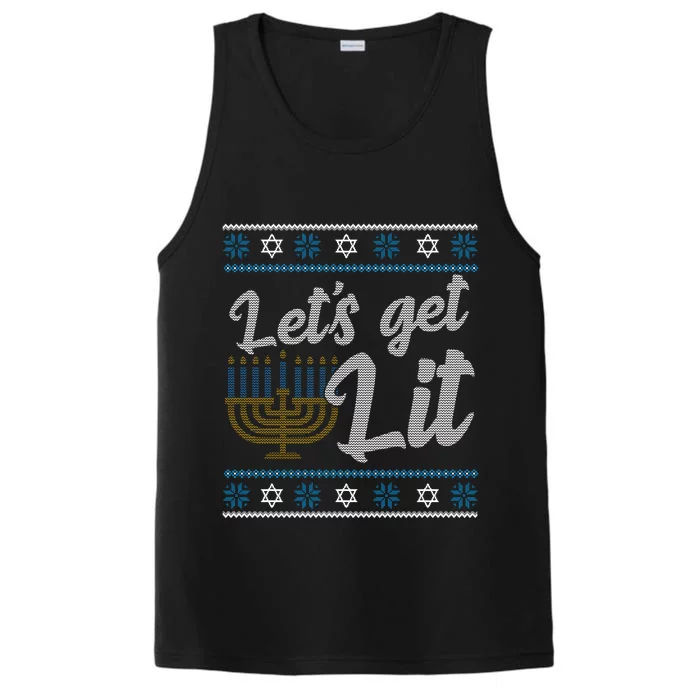 Funny Ugly Hanukkah Lets Get Lit Menorah Performance Tank