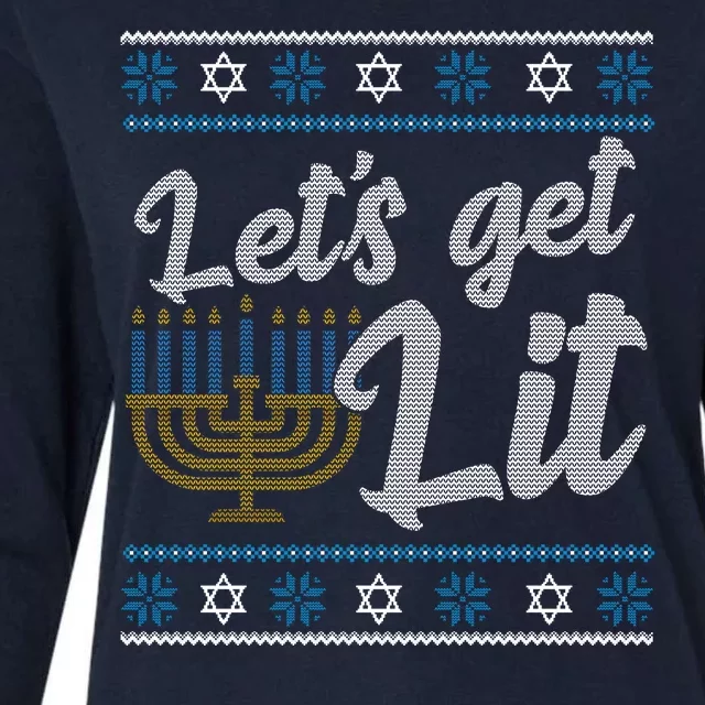 Funny Ugly Hanukkah Lets Get Lit Menorah Womens Cotton Relaxed Long Sleeve T-Shirt