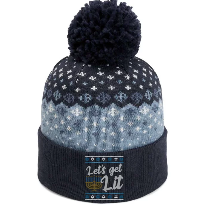 Funny Ugly Hanukkah Lets Get Lit Menorah The Baniff Cuffed Pom Beanie