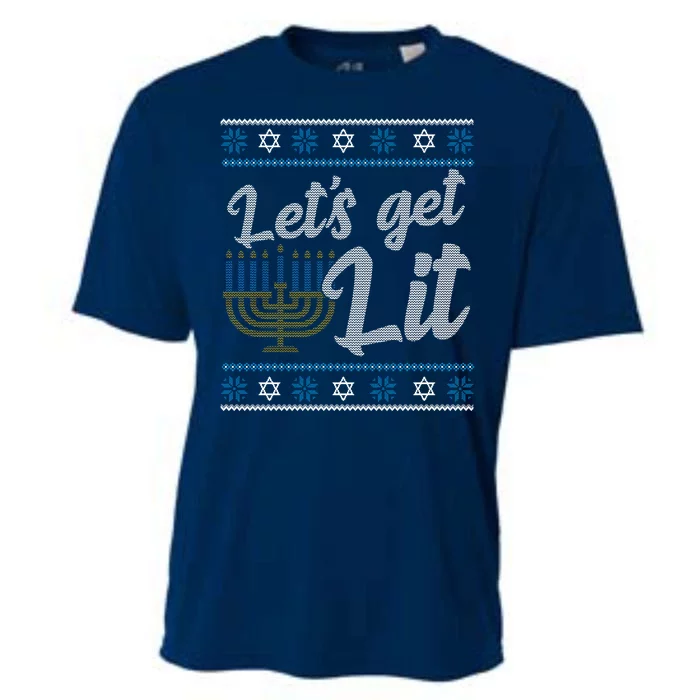 Funny Ugly Hanukkah Lets Get Lit Menorah Cooling Performance Crew T-Shirt