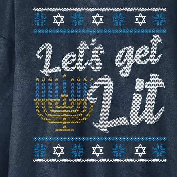 Funny Ugly Hanukkah Lets Get Lit Menorah Hooded Wearable Blanket