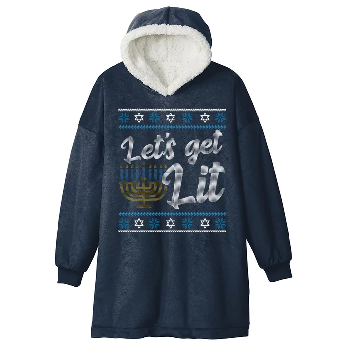 Funny Ugly Hanukkah Lets Get Lit Menorah Hooded Wearable Blanket