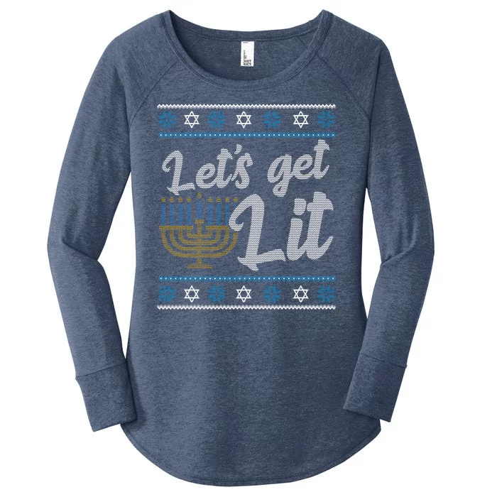 Funny Ugly Hanukkah Lets Get Lit Menorah Women's Perfect Tri Tunic Long Sleeve Shirt