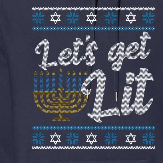 Funny Ugly Hanukkah Lets Get Lit Menorah Premium Hoodie