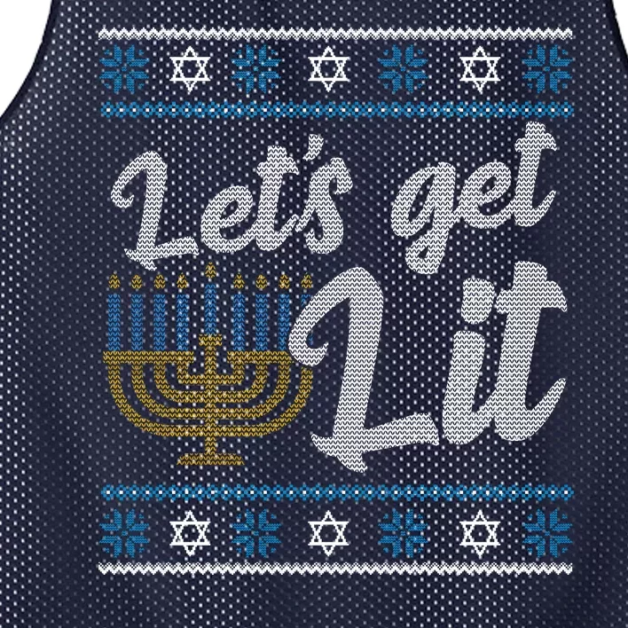 Funny Ugly Hanukkah Lets Get Lit Menorah Mesh Reversible Basketball Jersey Tank