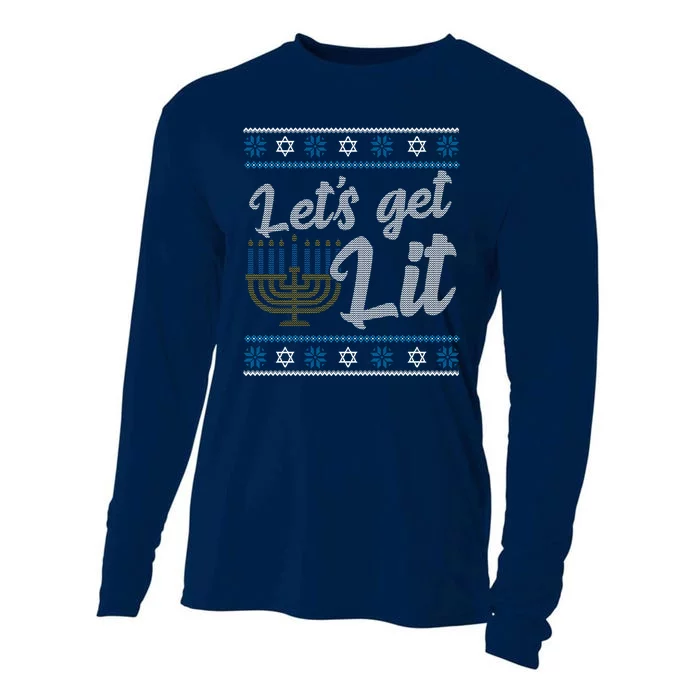 Funny Ugly Hanukkah Lets Get Lit Menorah Cooling Performance Long Sleeve Crew