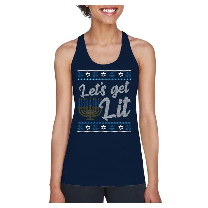 Funny Ugly Hanukkah Lets Get Lit Menorah Women's Racerback Tank