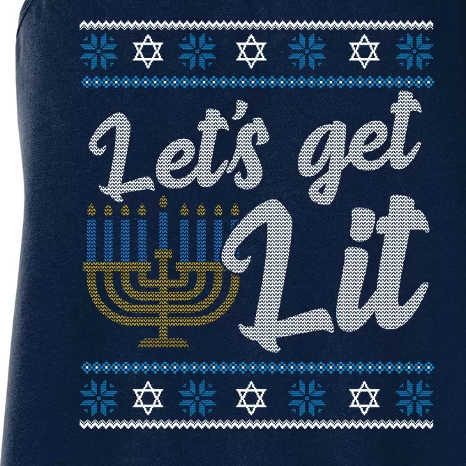 Funny Ugly Hanukkah Lets Get Lit Menorah Women's Racerback Tank