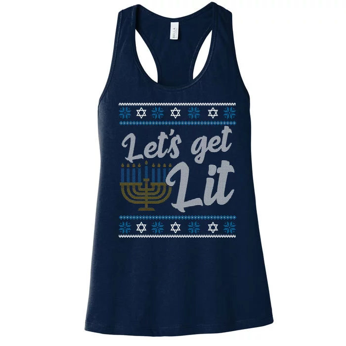 Funny Ugly Hanukkah Lets Get Lit Menorah Women's Racerback Tank