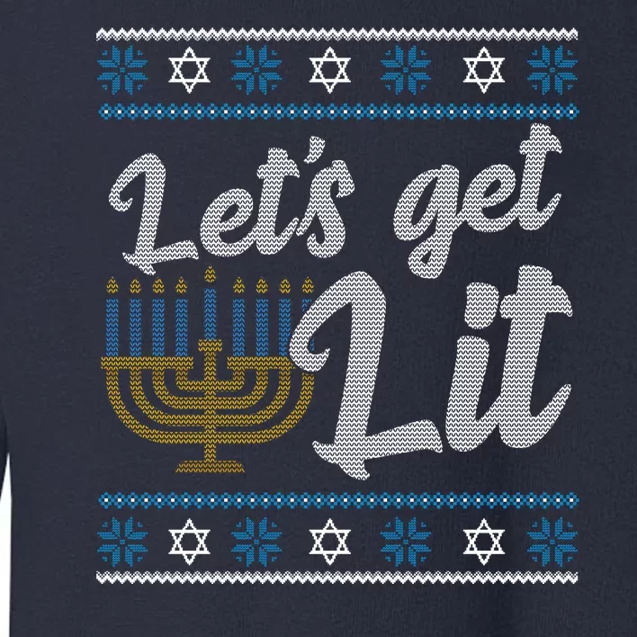 Funny Ugly Hanukkah Lets Get Lit Menorah Toddler Sweatshirt