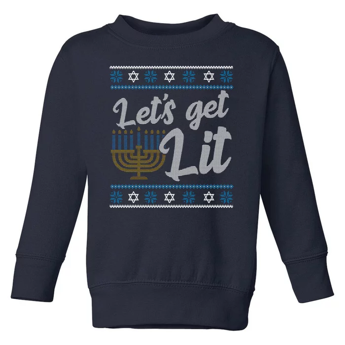 Funny Ugly Hanukkah Lets Get Lit Menorah Toddler Sweatshirt