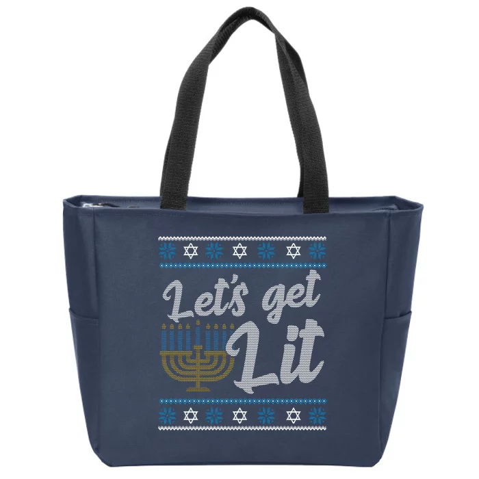 Funny Ugly Hanukkah Lets Get Lit Menorah Zip Tote Bag