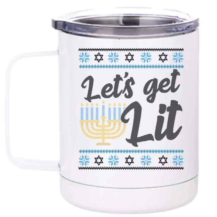 Funny Ugly Hanukkah Lets Get Lit Menorah Front & Back 12oz Stainless Steel Tumbler Cup