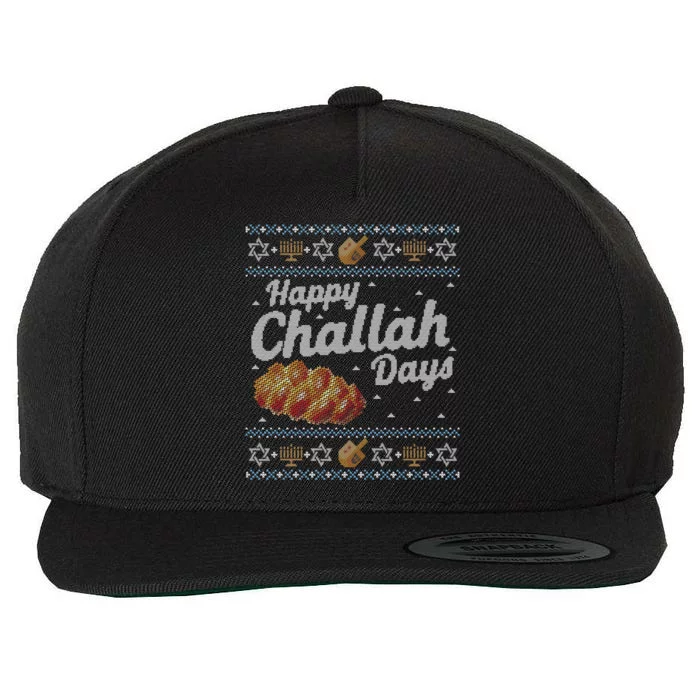 Funny Ugly Hanukkah Sweater Happy Challah Days Wool Snapback Cap